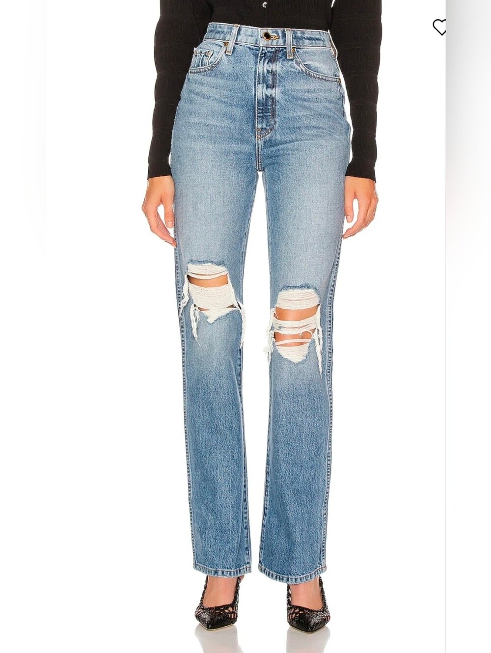 Khaite Danielle High Rise Distressed Straight Leg Jeans Women’s 24 NWT Designer